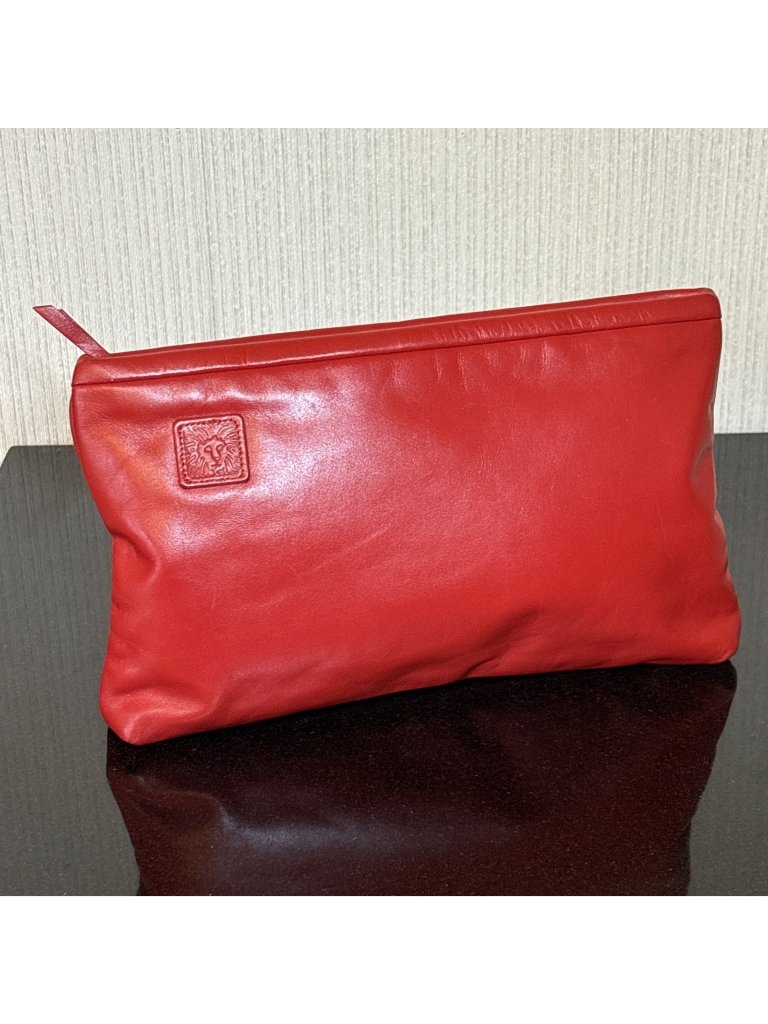 Anne Klein Calderon Clutch Red Faux Leather Pouch 80s Icon Studio 54 Vintage Zip